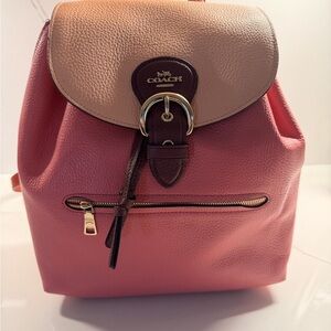 New Coach Pink and Tan Leather Backpack